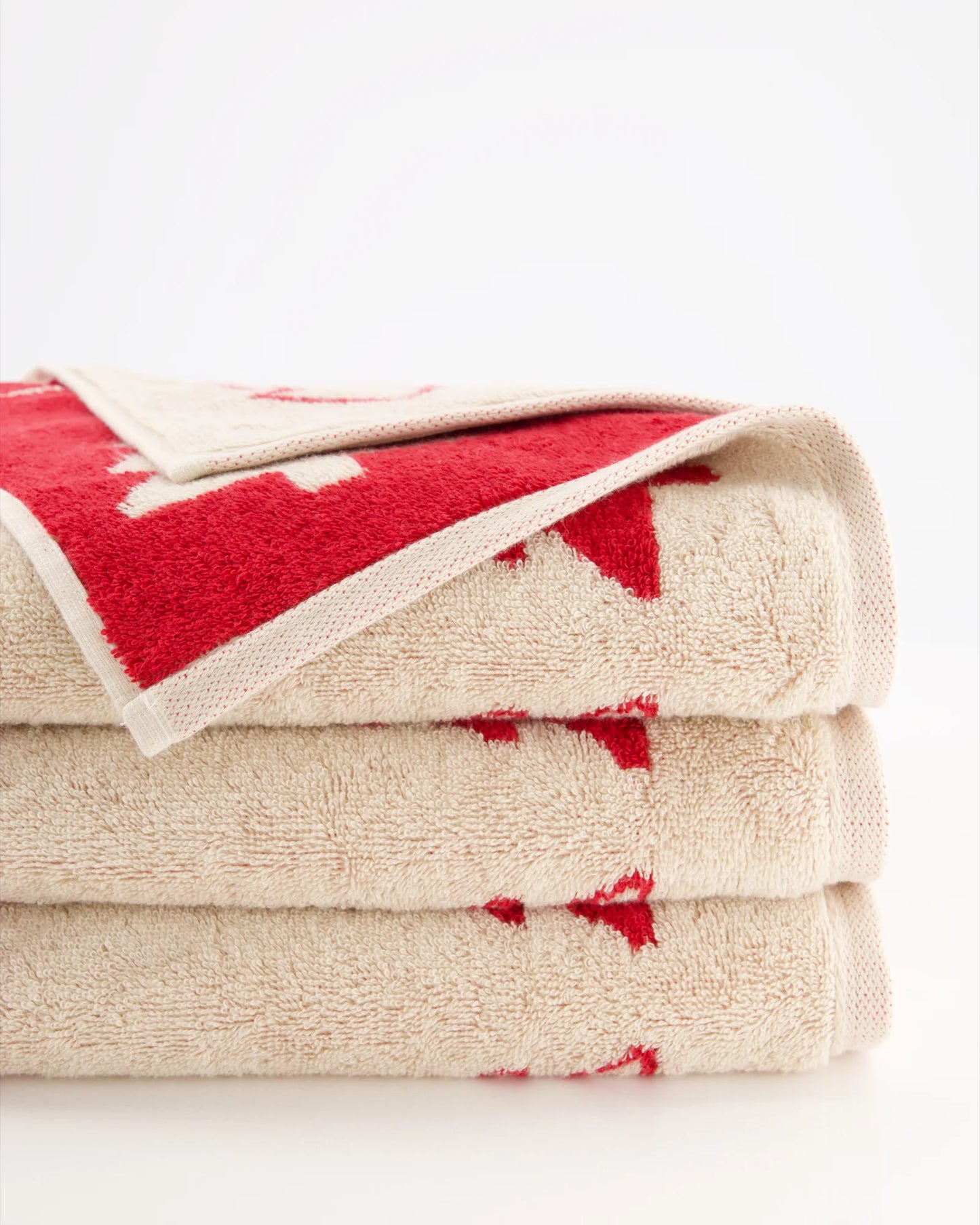 Cawö Handtuch „Christmas Edition Tannenbäume“ – Beige/Rot