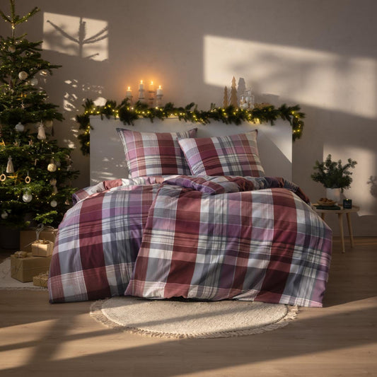 Estella Bettwäsche „Ambros“ | Aubergine – Kuschelflanell