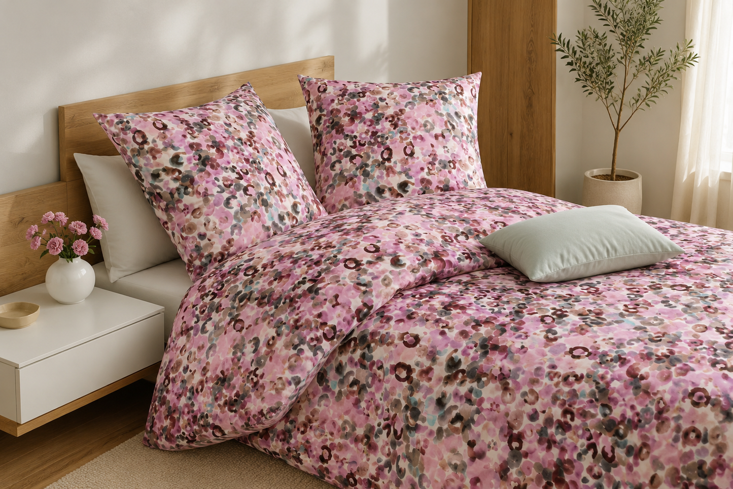 Janine Mako-Satin Bettwäsche Modern Art Rosa