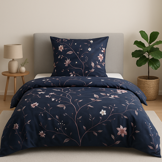 Estella Bettwäsche „Linda 21 – Farbe 606/Indigo“ – Nachtblau trifft Blütentraum