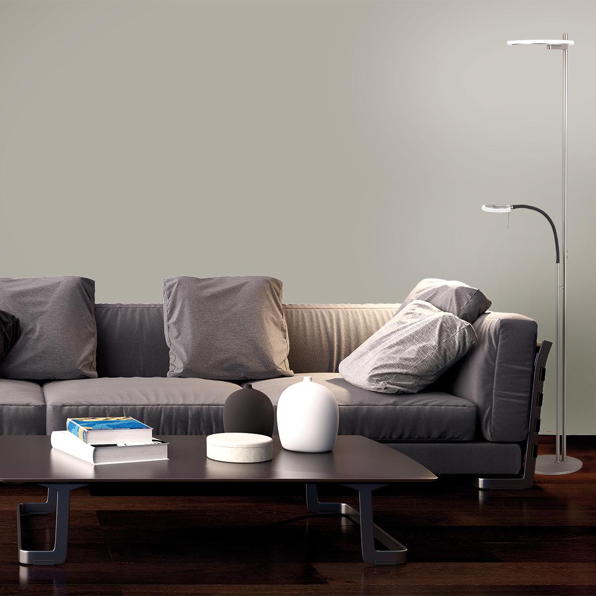 Steinhauer LED-Deckenfluter „Turound“ mit Leseleuchte – schwarz, modern & dimmbar