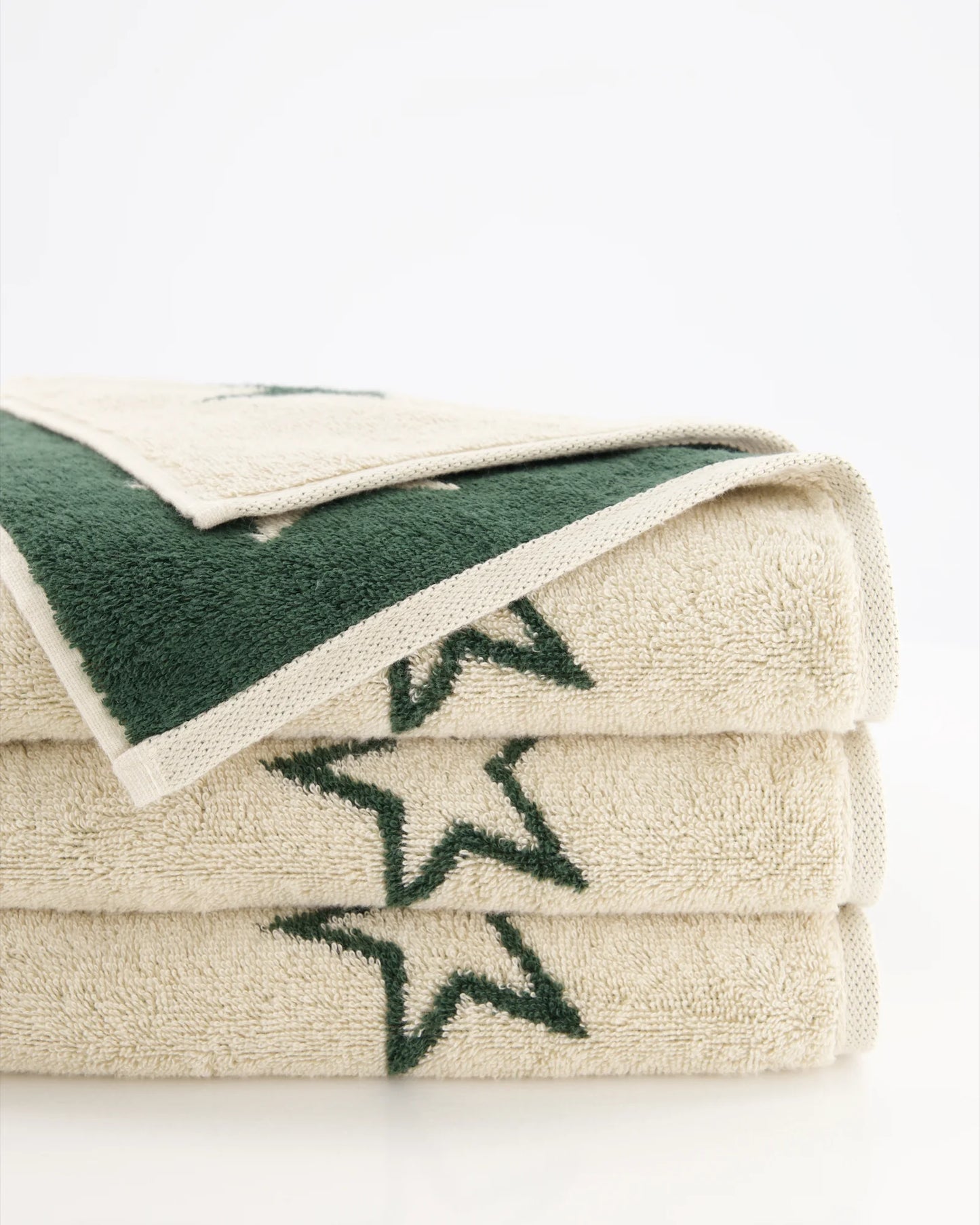 Cawö Handtuch "Christmas Edition Sterne" – Beige/Grün
