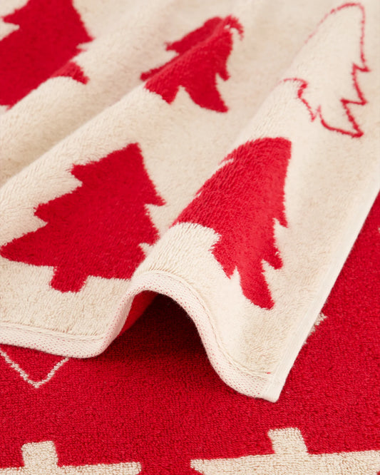 Cawö Handtuch „Christmas Edition Tannenbäume“ – Beige/Rot